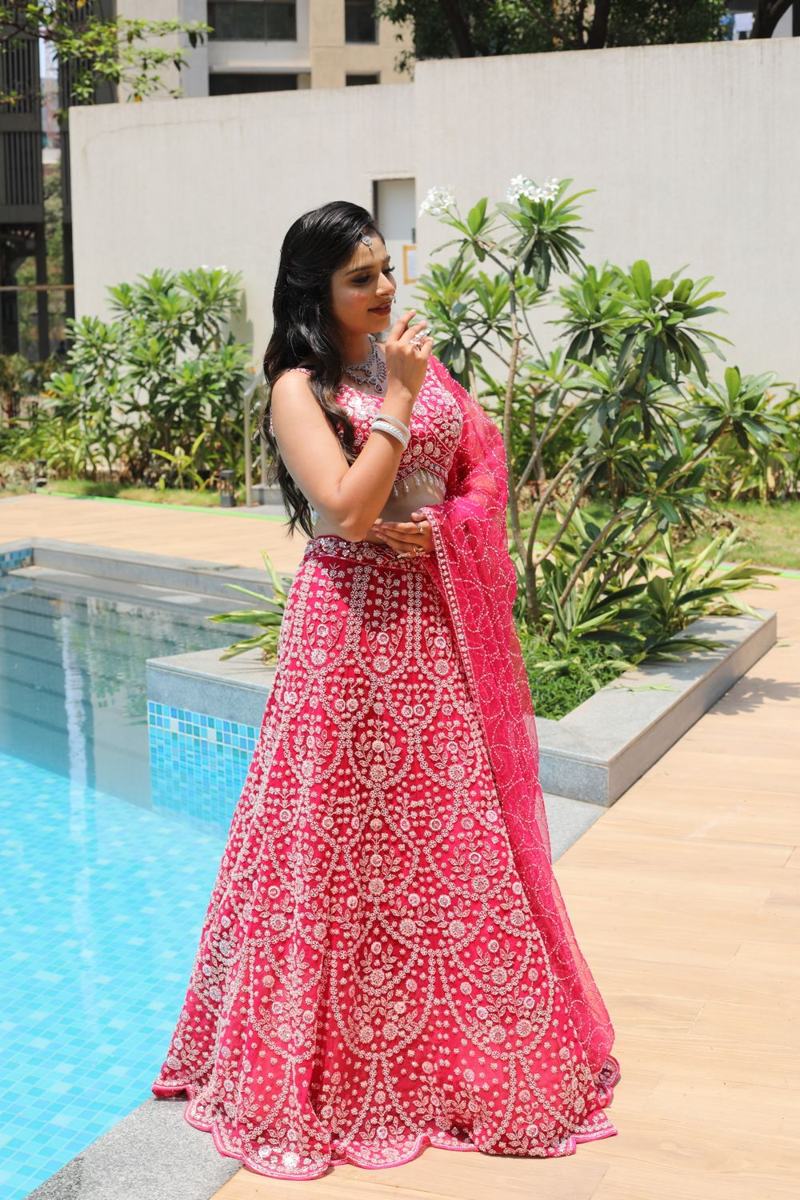 Rani pink mirror-work lehenga